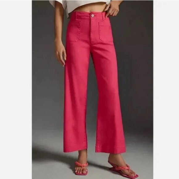 Anthropologie Maeve The Colette Linen Blend Crop Wide-Leg Pants 18W NWT Pink 18 - Picture 3 of 6